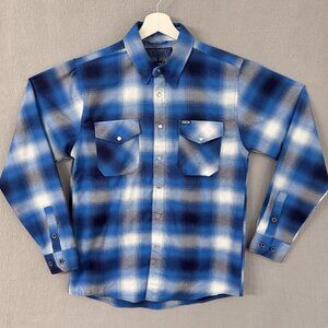 Dixxon Flannel California Roots Shirt Mens S Blue Plaid Long Sleeve Pearl Snap